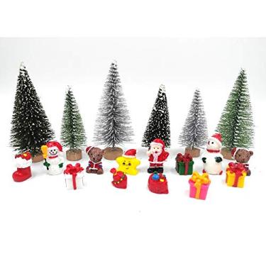 Imagem de EMiEN 19 Pieces Christmas Miniature Ornament Kits Set for DIY Fairy Garden Dollhouse Decoration,Santa,Christmas Trees,Small Bear,Snowman, Red Socks,Gift Bags,Star for Children