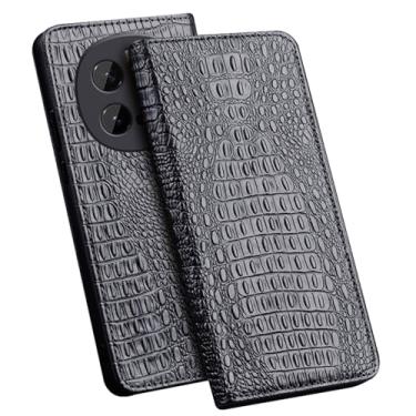 Imagem de POYUFRG Capa de couro genuíno para Honor Magic 7 Pro/7, capa flip de luxo para alívio de crocodilo, fecho magnético, forro de fibra, capa de telefone com suporte, preta, 7