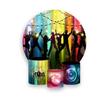 Imagem de Painel De Festa Redondo 1,50x1,50 + Trio De Capas Cilindro - Anos 80 V