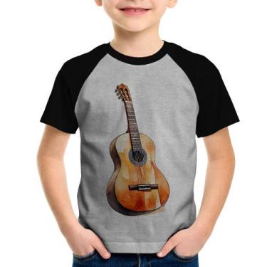 Imagem de Camiseta Raglan Infantil Violão - Foca na Moda, Cinza, Preto, 8