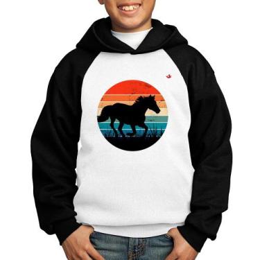 Imagem de Moletom Infantil Cavalo Vintage Sunset - Foca na Moda, Branco, Preto, 
