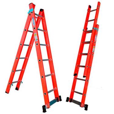 Imagem de Escada Fibra Tesoura Extensível 06 X 10 Degraus Laranja Teaf-6x10 - W.