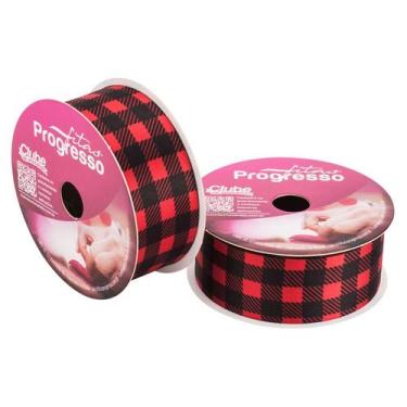 Imagem de Fita de Cetim ECF007TR 30mm - Cor 006 - Xadrez Vermelho e Preto - Rolo