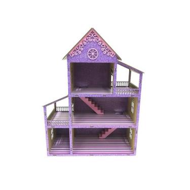 Imagem de Casinha De Boneca Mdf Com 36 Mini Moveis Decorada Adesivada - Mdf Stor