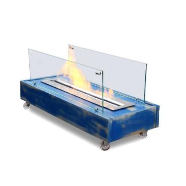 Imagem de Lareira Ecológica - Queimador De 60cm Madeira E Aço Azul - TopFire