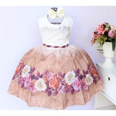 Imagem de Vestido Infantil Floral   Formatura Daminha Luxo E Tiara - festa luxo,