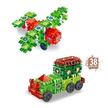 Imagem de Kit Brinquedo Blocos Para Montar Didático Carrinho E Avião - PlasBrink