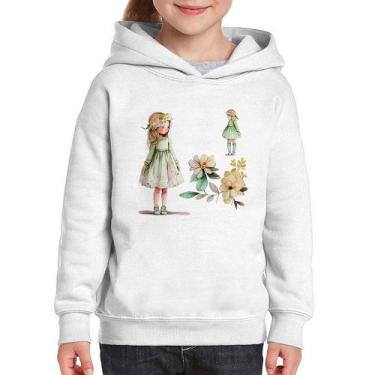Imagem de Moletom Infantil Meninas e Flores - Foca na Moda, Branco, 12