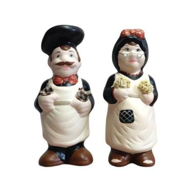 Imagem de Casal De Vovo Cozinheiro Ceramica Porta Colher De Pau Chapeu PRETO - D