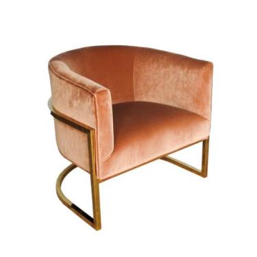 Imagem de Poltrona Metal Dourado Moderna Estofado Salmão Luxo - LUXdécor Casa e 