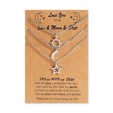 Imagem de Colares de amizade para 3 meninas colar bonito BFF para mulheres colar de melhor amigo delicado sol lua estrela colar de relacionamento de longa distância, Metal, outro