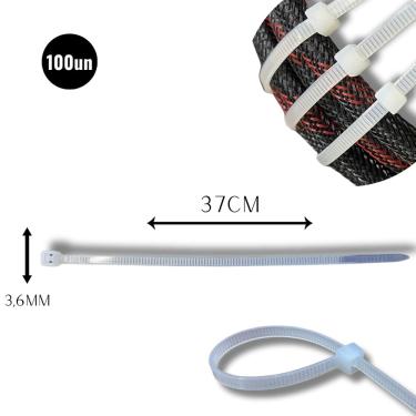 Imagem de Abraçadeira Nylon Enforca 3,6 x 370mm Kit C/ 100 Cinta Plástica Fixadora Fita Hellerman 37cm Branca