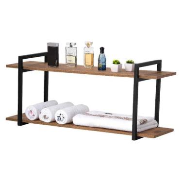 Imagem de Nicho Banheiro Preto Com Prateleiras Amadeirado 60cm - Cromoshop