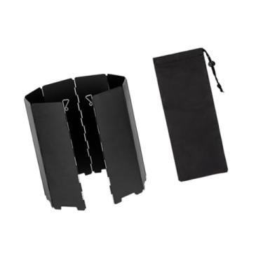 Imagem de oshhni Protetor de vento para fogão de acampamento, protetor de vento para fogão externo, protetor de vento portátil dobrável, tela de proteção contra vento, Preto