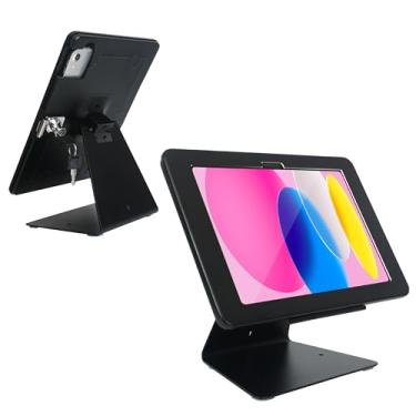 Imagem de DDSHOW Suporte de quiosque de segurança antifurto de mesa para iPad 2022 10 polegadas 10ª geração, com trava e chave, flip e design horizontal ou vertical de rotação de 360° (preto)