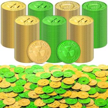 Imagem de Sanwuta 400 Pieces St. Patrick's Day Gold Coins Plastic Gold Green Lucky Coins Shamrock Leprechaun Coins St Patricks Day Decorations with 3 Leaf Clover for St. Patrick's Day Party Decoration