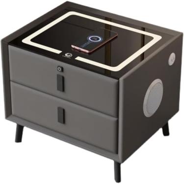 Imagem de Mesa lateral com carregamento sem fio e trava de impressão digital, mesa de cabeceira inteligente com 2 gavetas, mesa de cabeceira com carregamento de áudio e USB, armário para quartos, sala de estar,