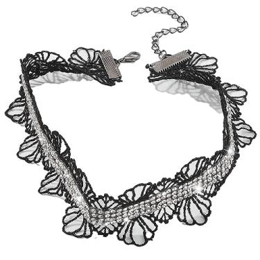 Imagem de JWICOS Gargantilha de renda preta para mulheres e meninas colar gótico com gargantilha de strass gravata gravata acessórios presentes, freesize