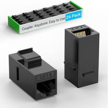 Imagem de Sokqovt Acoplador Keystone CAT6 RJ45 (pacote com 24), conector Keystone Cat6 fêmea para fêmea, conectores Keystone em linha Cat 6 para placa de parede e painel de remendo, acoplador Ethernet RJ45