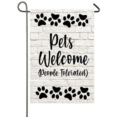 Imagem de Welcome Garden Flag Dogs Cats Paw Prints Spring Yard Flag Pet Lovers Gift 30 × 45 cm Animais de estimação de dupla face Bem-vindo pessoas toleradas serapilheira sinal de quintal faixa vertical