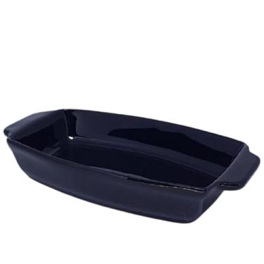 Imagem de Travessa de Cerâmica Retangular Alta Com Alça Pequena, Design Elegante e Funcional, Ideal para Servir Pratos Quentes e Frios com Sofisticação, Durável e Resistente (Preto)