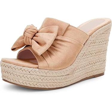 Imagem de PiePieBuy Sandália feminina de salto anabela com laço, Nude., 6.5