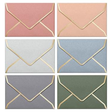 Imagem de Envelopes de convite, pacote com 60 envelopes de 10 x 15 cm para convites, envelopes coloridos com borda dourada, A4, 10 x 16 cm, 6 cores Morandi
