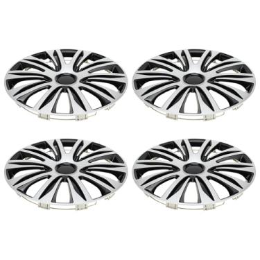 Imagem de A ABSOPRO Tampa do cubo da roda do carro Tampas do cubo da roda R15/15 polegadas Capas de roda decorativas substituição plástico preto tom prata 4 peças