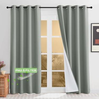 Imagem de KGORGE Cortinas blackout 100% antipoeira 4 em 1 à prova de som, com camada derretida, redução de ruído, cortinas de janela com isolamento térmico para quarto de bebê, L 137 x C 213, verde sálvia, 2