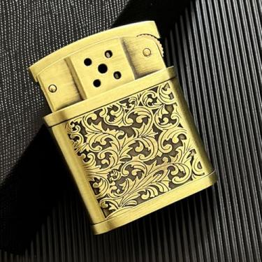 Imagem de (Sem combustível) Isqueiro de querosene de metal vintage, acendedor de vela de chama suave, presente (flor dourada)