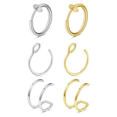 Imagem de MODRSA Piercing de nariz falso, piercing de nariz falso, piercing de lábio, brincos falsos, prata, ouro, cartilagem falsa, brinco de hélice, clipe no brinco, argola de sobrancelha, piercing de ponte