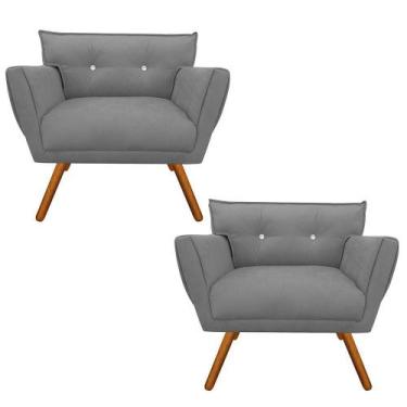 Imagem de Kit 02 Poltronas Anitta Suede Grafite Com Strass Pés Palito - CASA DO 