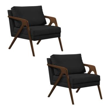 Imagem de Kit 2 Poltronas Mona Monique Luxo Base Madeira Maciça Mel Veludo Preto