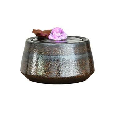 Imagem de Fonte de mesa Fonte de água de mesa com escultura de vaca Fontes de água para relaxamento interno Feng Shui Fonte de cachoeira para casa, sala de estar, decoração de escritório, fonte interna