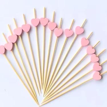 Imagem de 50 Uni Espeto Decorativo Palito Pick Coração Rosa Claro Lanches Petisc