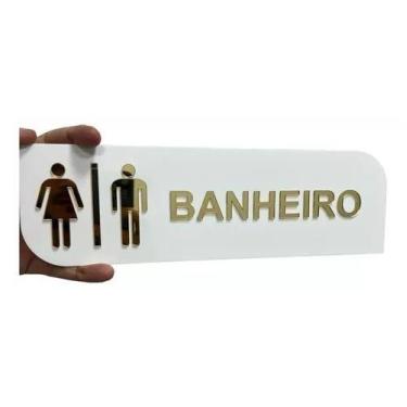Imagem de Placa Sinalização Banheiro Wc Acrílico Branco Com Dourado - loja dinka