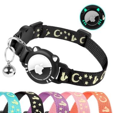 Imagem de AgoumLux Coleira refletiva para gatos AirTag, suporte de coleira para gatos compatível com Apple Air, coleira rastreadora de gatos com sino, coleiras GPS separáveis para gatos e gatinhos, preta, PP