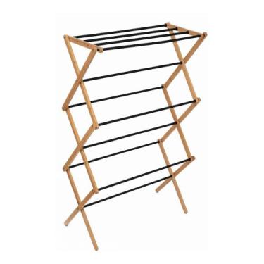Imagem de Varal vertical de chão Dobrável Em Bambu Com Hastes Metálicas 3 andare