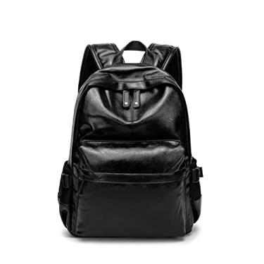 Imagem de Mochila masculina moda casual preta mochila de couro PU para homens bolsa de viagem mochila de grande capacidade para computador(Black)