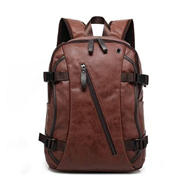 Imagem de Mochila masculina vintage bolsas de couro da moda bolsa de computador bolsa de bolso mochila de viagem para homens(Brown)
