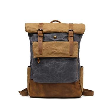 Imagem de Bolsa de viagem de grande capacidade para homens Mochila de lona encerada para homens Mochila masculina vintage Mochila de couro genuíno(Army Green)