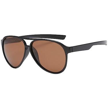 Imagem de Óculos de sol unissex polarizado ultra leve e flexível Polarspex Classic Aviator (preto brilhante | condução em âmbar polarizado, 56)
