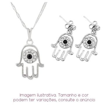 Imagem de Kit Mão de Fátima Hamsá com Strass - Colar + Brinco - Sunshine Cristai