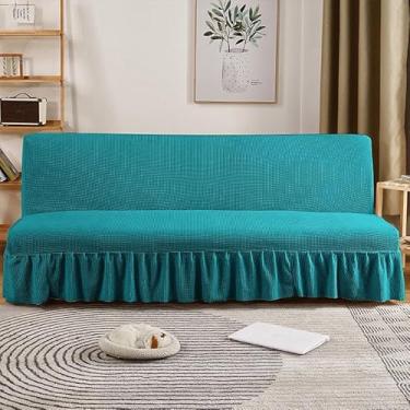 Imagem de Capa de futon sem braços com saia de babados, sofá-cama futon altamente elástica(Green,Small (120-150cm))