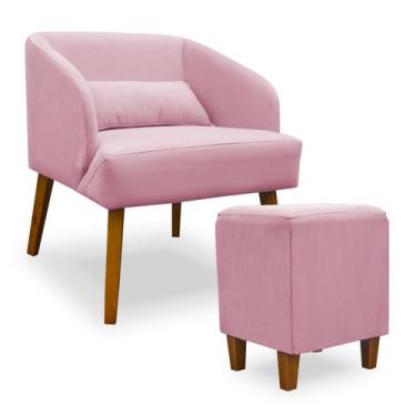 Imagem de Poltrona Decorativa com Puff Virgínia Veludo Rosa - Montanaris Decor -