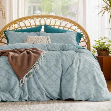 Imagem de Capa de edredom Bedsure Boho Queen Size Dusty Blue com 2 capas