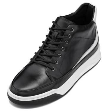 Imagem de CALTO Bota masculina invisível que aumenta a altura – Botas de couro premium com cadarço no tornozelo – 6 cm mais alto, Preto, 9