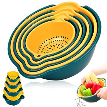 Imagem de Pacote com 8 escorredores, conjunto de cesta de dreno de plástico, duas camadas, empilhável, tigela removível para molhar, lavar, drenar, armazenar legumes, macarrão de frutas, economia de espaço,