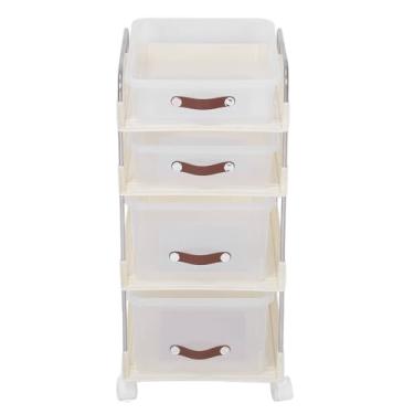 Imagem de Carrinho utilitário de rolamento, carrinho multifuncional de armazenamento com gavetas, carrinho versátil para cozinha, banheiro, sala de estar, feito de plástico PP premium (4 níveis (2 altos 2