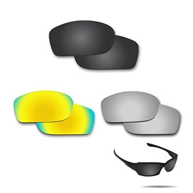 Imagem de Fiskr Lentes polarizadas de substituição para óculos de sol Oakley Fives Squared (OO9238) com revestimento antiarranhões, água salgada e antipoeira (preto furtivo, prata metálica e ouro 24 quilates)